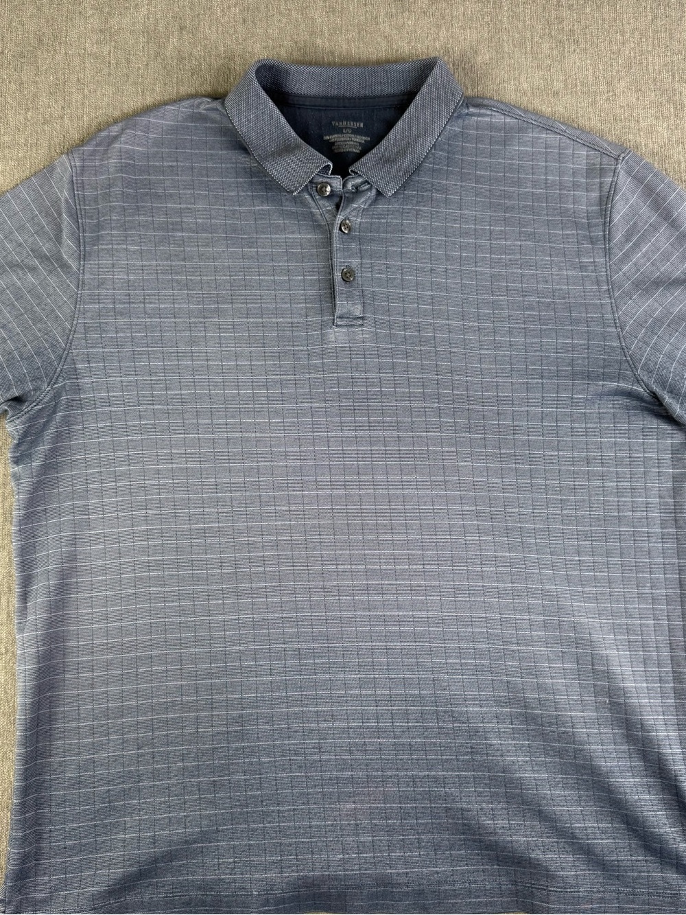 Van Heusen Tailored Blue Grid Polo Shirt Men's Large Casual Short Sleeve